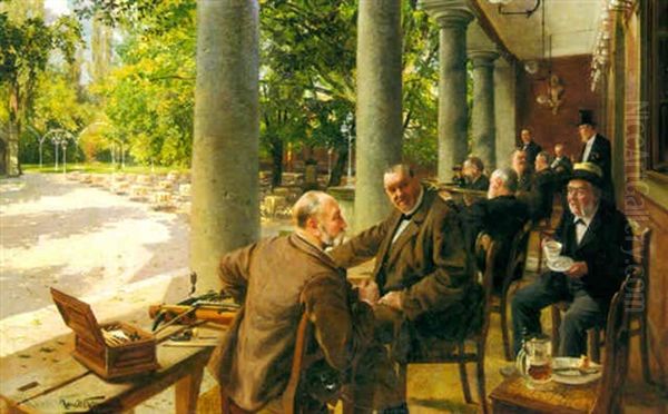 Auf Der Pensionsterasse Oil Painting by Hans Schmidt