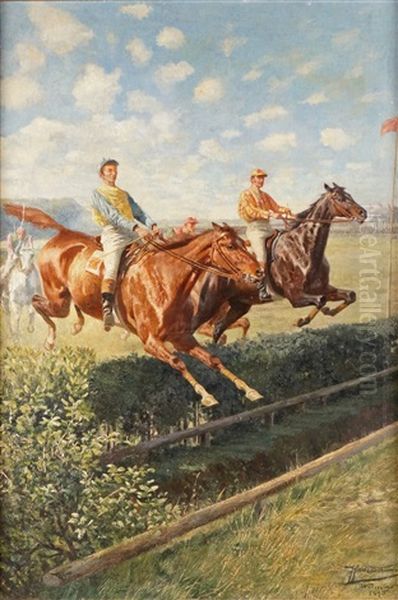 Course D'obstacle A Weimar Oil Painting by Hans W. Schmidt