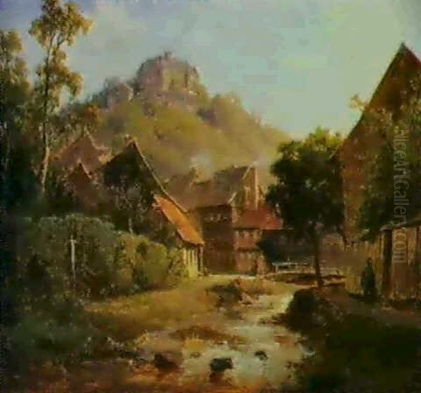 Stadtchen Am Bach Oil Painting by Henry Schmidt