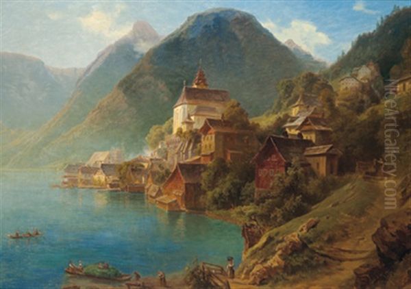 Blick Auf Den Hallstattersee (?) Oil Painting by Hermann Schmidt