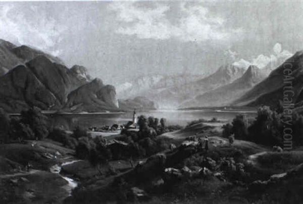 Gebirgssee Im Salzkammergut Oil Painting by Hermann Schmidt