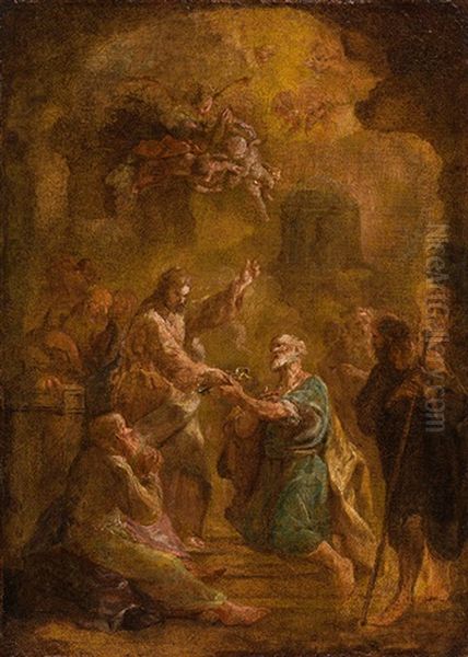 Christ Giving The Keys To St. Peter Oil Painting by Martin Johann (Kremser Schmidt) Schmidt