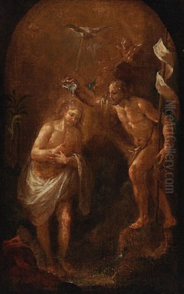 The Baptism Of Christ In The River Jordan Oil Painting by Martin Johann (Kremser Schmidt) Schmidt