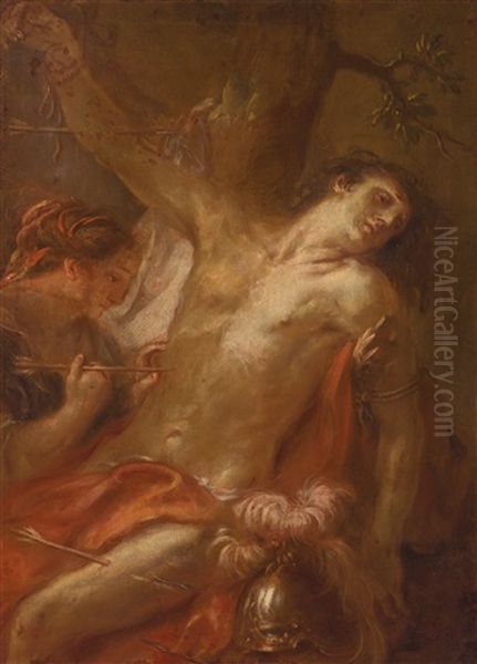 Attending To Saint Sebastian Oil Painting by Martin Johann (Kremser Schmidt) Schmidt