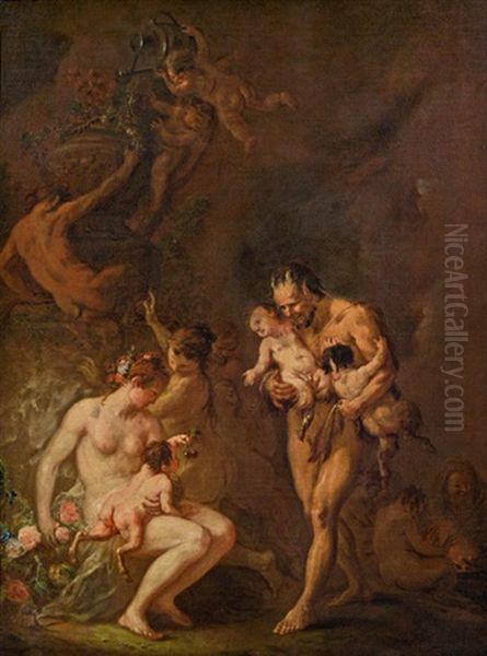 Satyrfamilie (die Erziehung Von Satyrkindern) Oil Painting by Martin Johann (Kremser Schmidt) Schmidt