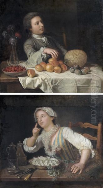 Allegorie Du Toucher Avec Prunes, Melon D'eau, Cerises Et Abricots Oil Painting by Andre Bouys