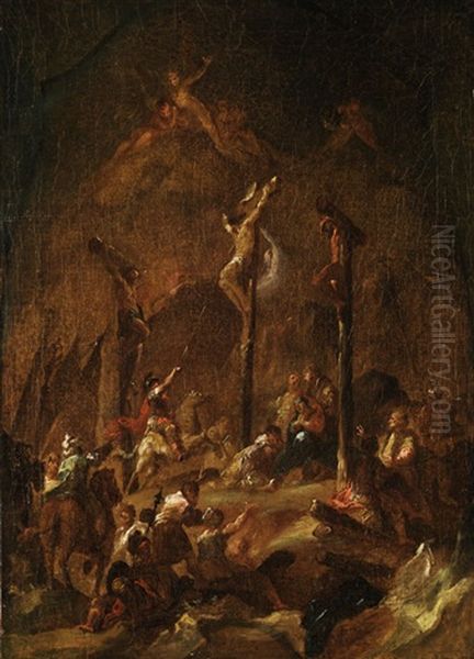 Kreuzigung Christi Mit Den Beiden Schachern, Assistenzfiguren Und Dem Heiligen Longinus Oil Painting by Martin Johann (Kremser Schmidt) Schmidt