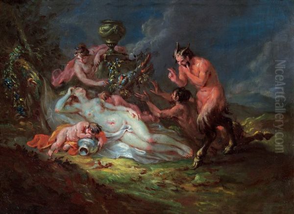 Pan Uberrascht Eine Schlafende Nymphe Oil Painting by Martin Johann (Kremser Schmidt) Schmidt