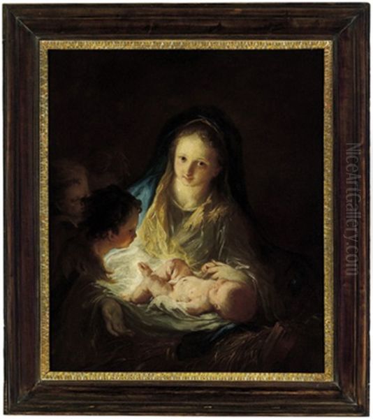 Maria Mit Dem Kind Und Drei Engeln Oil Painting by Martin Johann (Kremser Schmidt) Schmidt