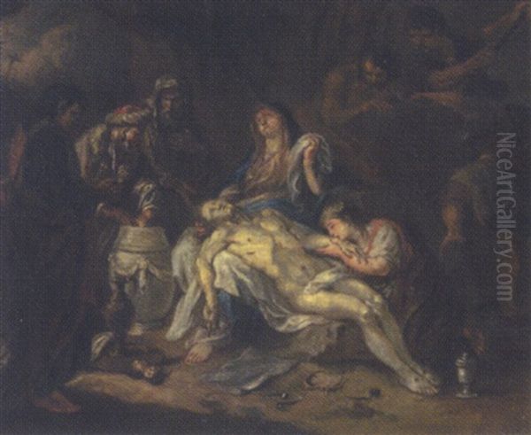 Pieta Mit Johannes Nikodemus, Josef Von Arimathaa, Magdalena Und Weiteren Personen Oil Painting by Martin Johann (Kremser Schmidt) Schmidt