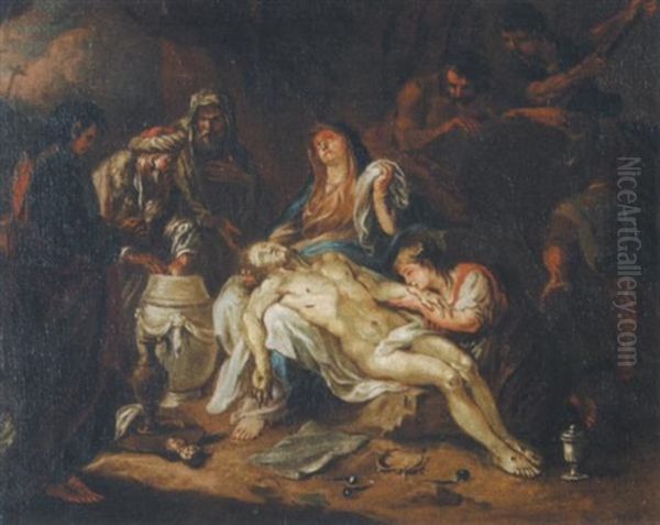 Pieta Mit Johannes, Nikodemus, Josef Von Arimathaa, Magdalena Und Weiteren Personen Oil Painting by Martin Johann (Kremser Schmidt) Schmidt