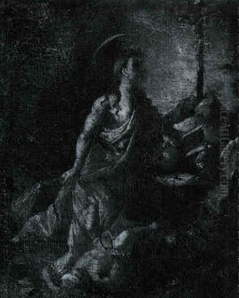 Die Bussende Magdalena Mit Dem Entmachteten Amor Zu Fussen Oil Painting by Martin Johann (Kremser Schmidt) Schmidt