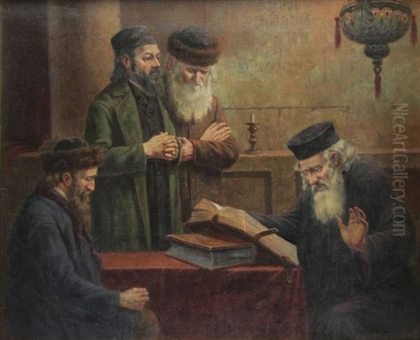 Rabbis In Synagogue Oil Painting by Oskar Friedrich Schmidt