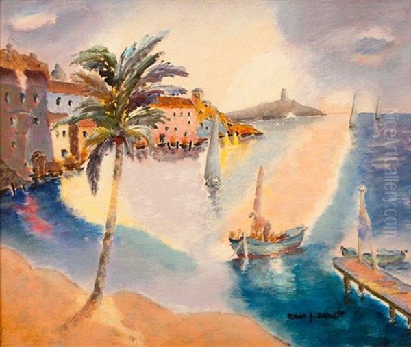 La Plage Aux Palmiers Oil Painting by Robert Schmidt