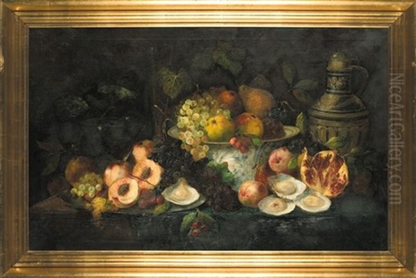 Still Life With Friuts And Oysters Oil Painting by Robert Schmidt