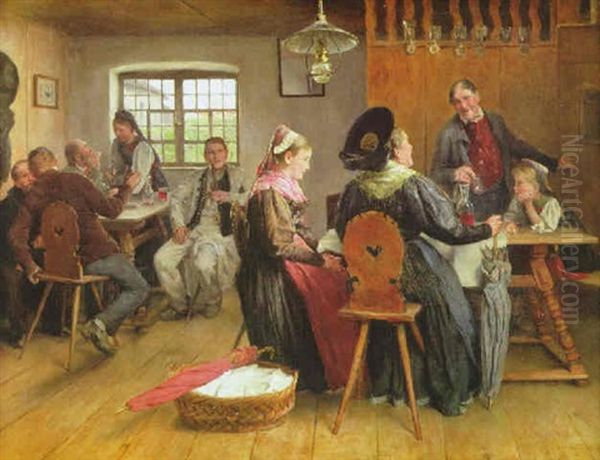 Fremder Besuch In Einem Schwabischen Dorfgasthaus Oil Painting by Theodor Schmidt