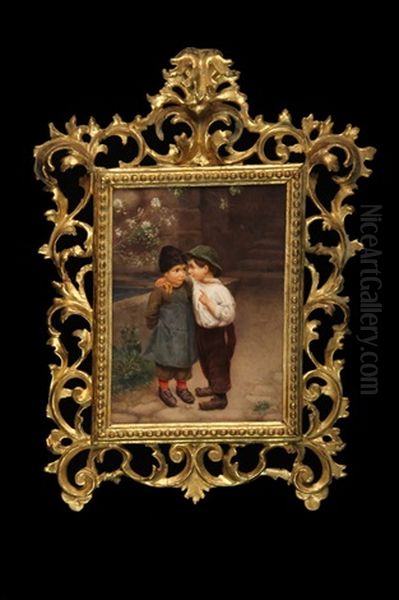 Genre Scene Of Young Love Oil Painting by Theodor Gustav Ernst Schmidt