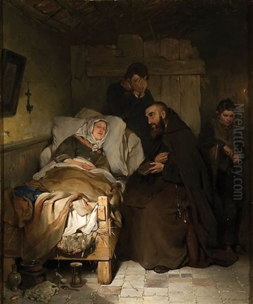 Bedside Vigil Oil Painting by Willem Hendrik Schmidt