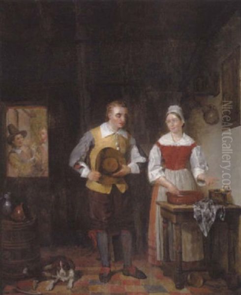 Kokkenscene Med Ung Herre, Der Frier Til Sin Udkarne Oil Painting by Willem Hendrik Schmidt