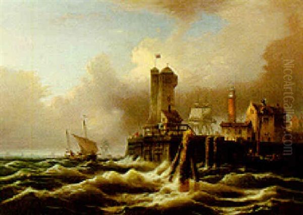 Shipping Of The Coast Oil Painting by Willem Hendrik Schmidt