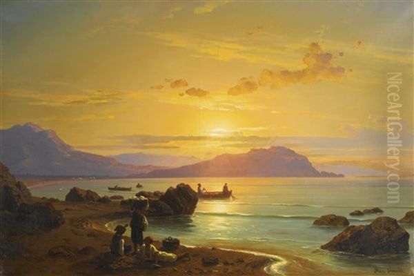 Fishermen Near Abaya, Asia Minor Oil Painting by Max Schmidt