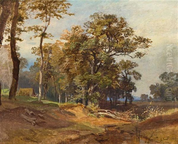 Sommerliche Landschaft Mit Lichtem Feldgeholz, Tumpel Und Alten Eichen Oil Painting by Max Schmidt