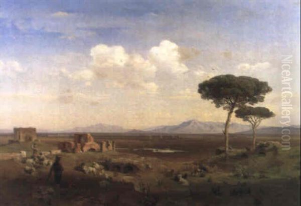 Italienische Landschaft Mit Schafherde Und Hirten Oil Painting by Max Schmidt