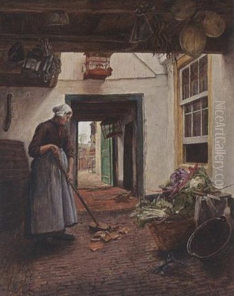 A Peasant Woman In A Barn Oil Painting by Alexander Schmidt-Michelsen