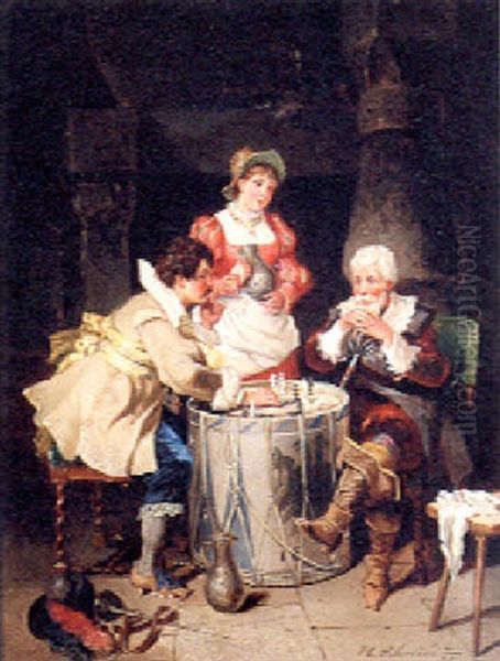 The Game Of Chess Oil Painting by Francois Louis Schmied