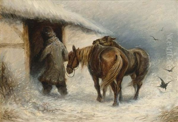 Entering The Stable Oil Painting by Teuwart Schmitson