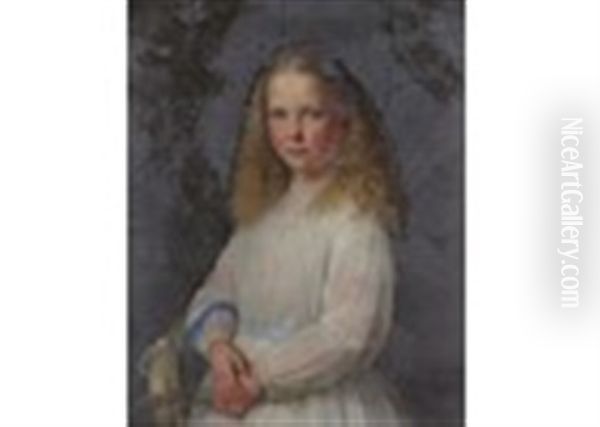 Portrait Of A Young Girl Holding Heather Oil Painting by Guido Phillip Schmitt