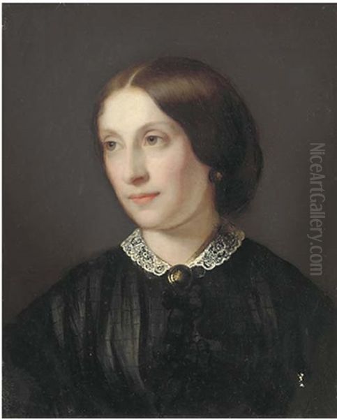 Portrait Of A Lady, Bust-length In A Black Dress With White Lace Collar Oil Painting by Guido Phillip Schmitt