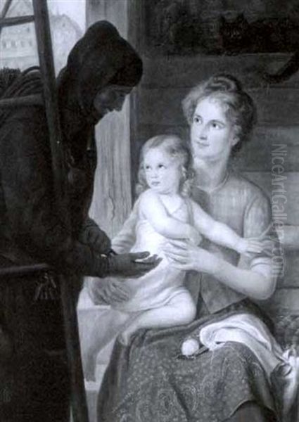 Chimney Sweep Conversing With A Mother And Child Oil Painting by Guido Phillip Schmitt