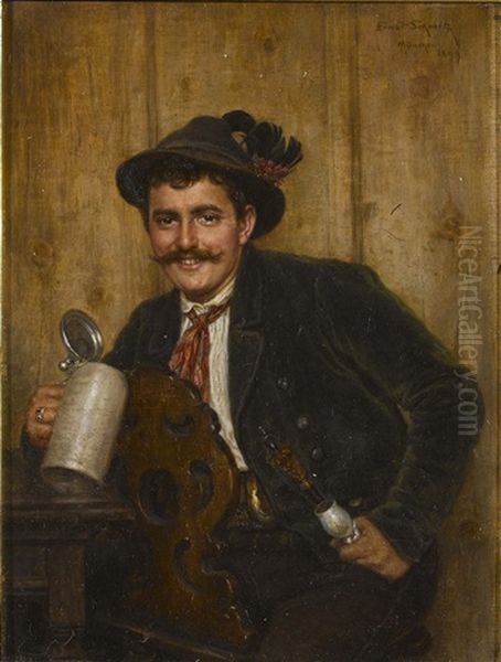 Der Biertrinker In Tracht Oil Painting by Ernst Schmitz