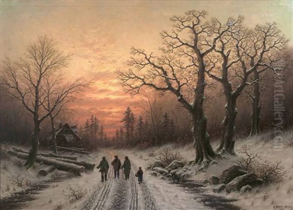 Abend Im Winterwald Oil Painting by Georg Schmitz