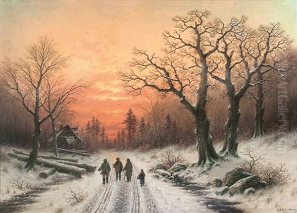 Abend Im Winterwald Oil Painting by Georg Schmitz