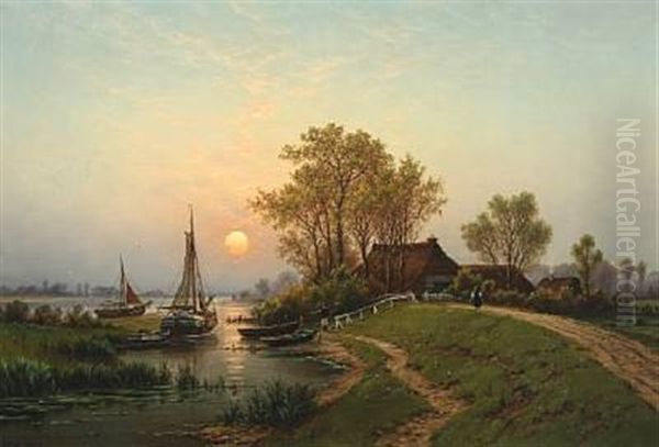 Summer Evening On The Islands Of The Elbe Oil Painting by Georg Schmitz