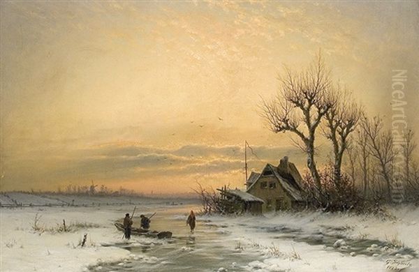 Winterabend Am Bach Oil Painting by Georg Schmitz