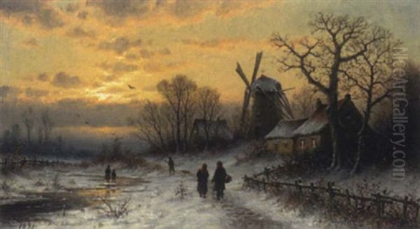 Holsteinsche Windmuhle, Wintermorgenstimmung Oil Painting by Georg Schmitz