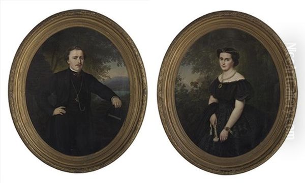 Pendant Portraits Of Husband And Wife Oil Painting by Philipp Schmitz