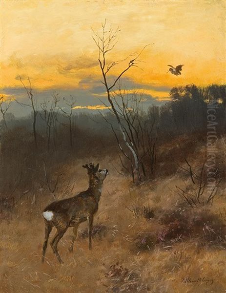 Roe-deer Oil Painting by Josef Schmitzberger