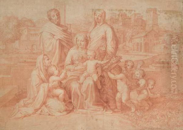 La Sainte Famille A Dix Figures, D'apres Nicolas Poussin Oil Painting by Claudine Bouzonnet-Stella