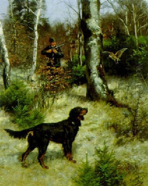 Der Aufmerksame Jagdhund Oil Painting by Josef Schmitzberger