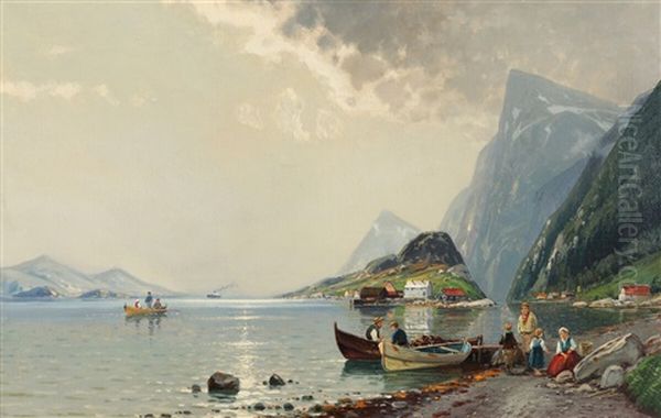 Scenery With Fishing Boats Oil Painting by Wilhelm Schmitz-Schulten