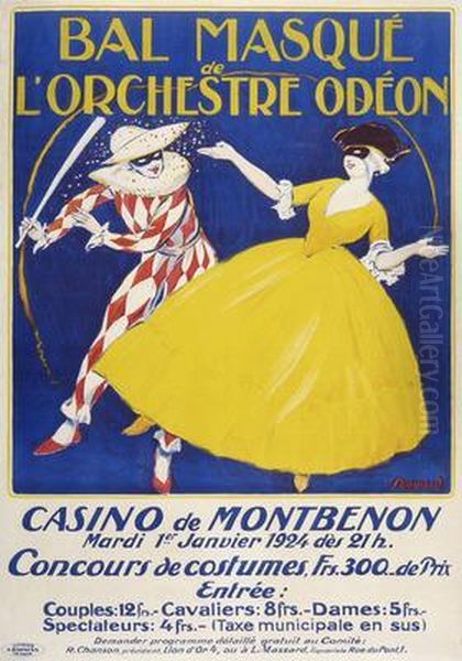 Bal Masque De L''orchestre Odeon. Casino Demontbenon Oil Painting by Fortune Bovard