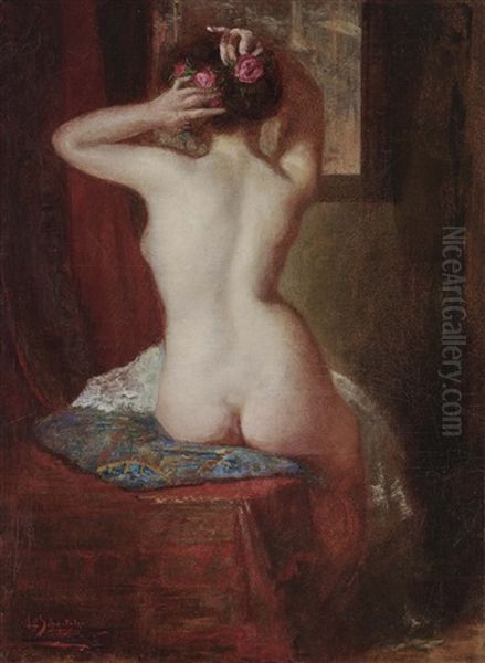 Female Nude, Shown From Back Oil Painting by Leopold Schmutzler