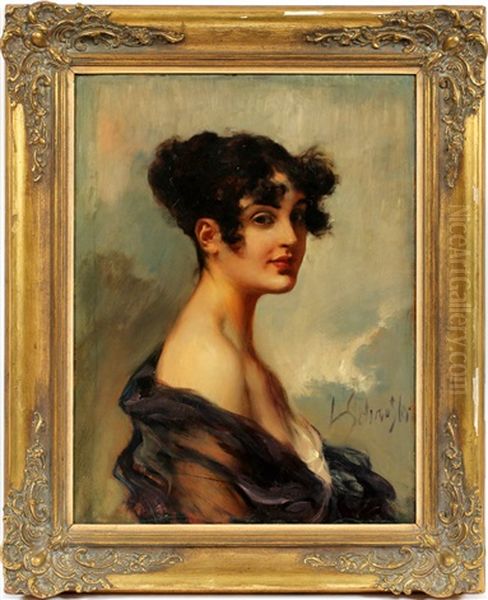 Portrait Of A Young Woman Oil Painting by Leopold Schmutzler