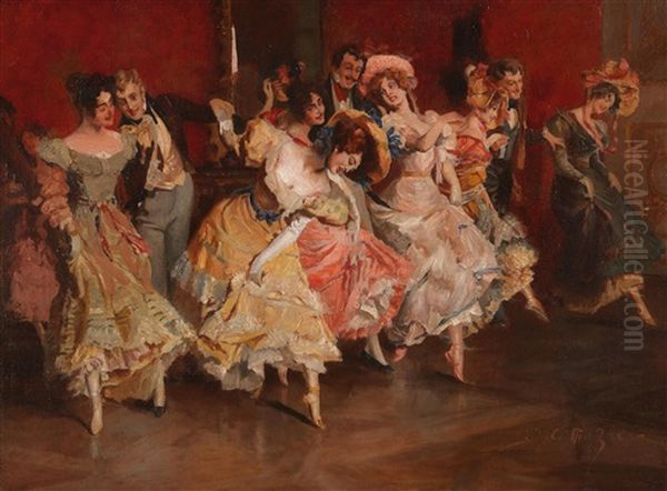 Enjoying A Dance Oil Painting by Leopold Schmutzler