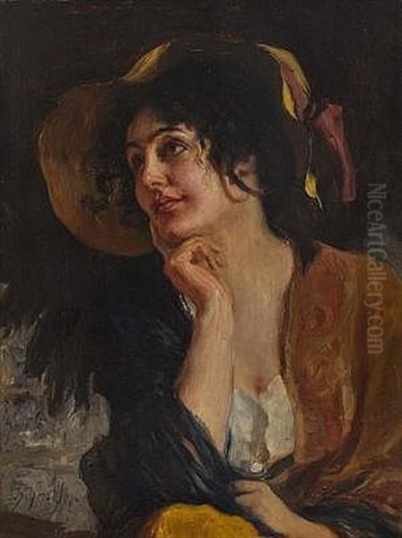 Junge Dame Mit Hut Oil Painting by Leopold Schmutzler