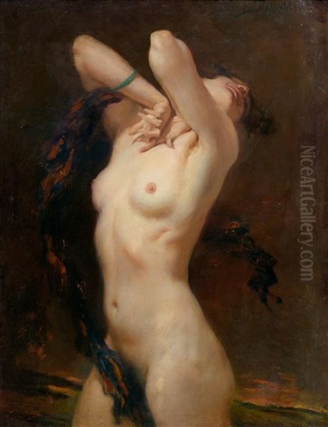 Female Nude Oil Painting by Leopold Schmutzler